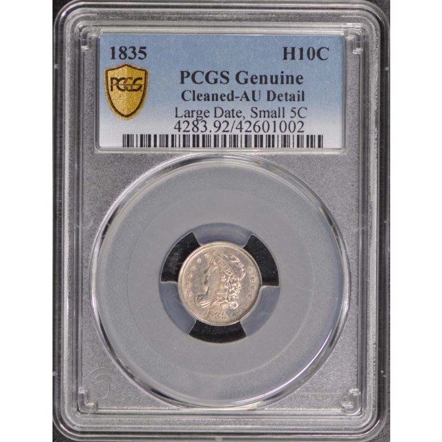 1835 H10C Large Date, Small 5C Capped Bust Half Dime PCGS AU Details