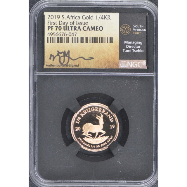 2010 S Africa 1/4 Gold Krugerrand NGC PF 70 Ultra Cameo First Day Issue