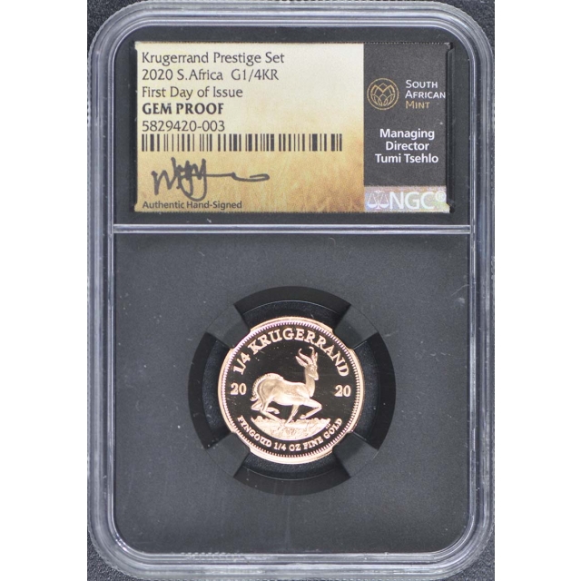 2020 S Africa 1/4 Gold Krugerrand NGC Gem Proof First Day Issue