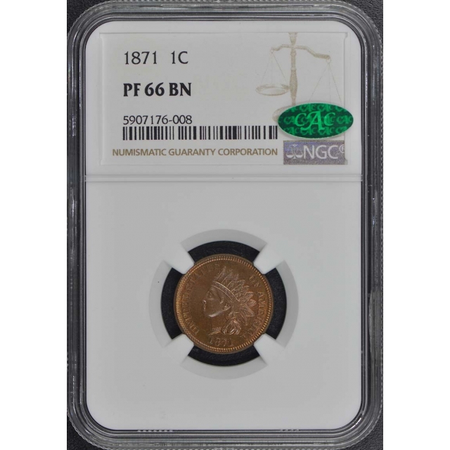 1871 Bronze Indian Cent 1C NGC PR66BN (CAC)