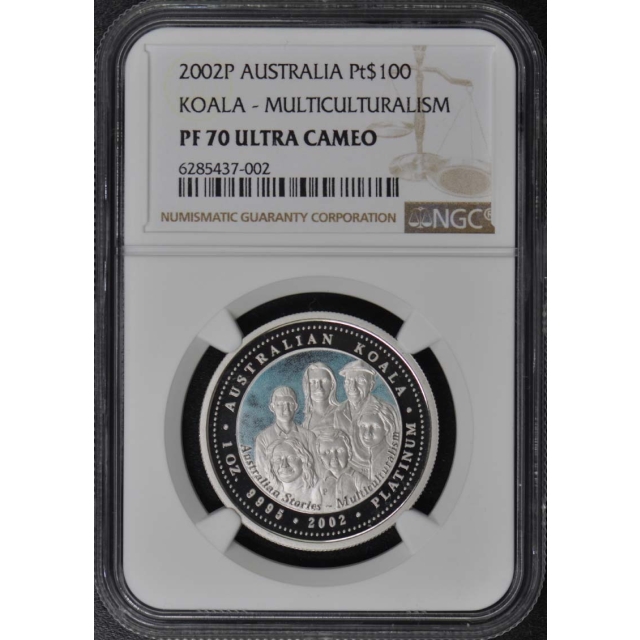 2002P AUSTRALIA KOALA - MULTICULTURALISM PT$100 NGC PR70DCAM