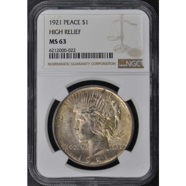 1921 Peace Dollar HIGH RELIEF S$1 NGC MS63
