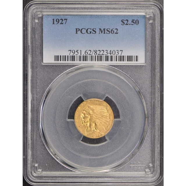 1927 $2.50 Indian Head PCGS MS62
