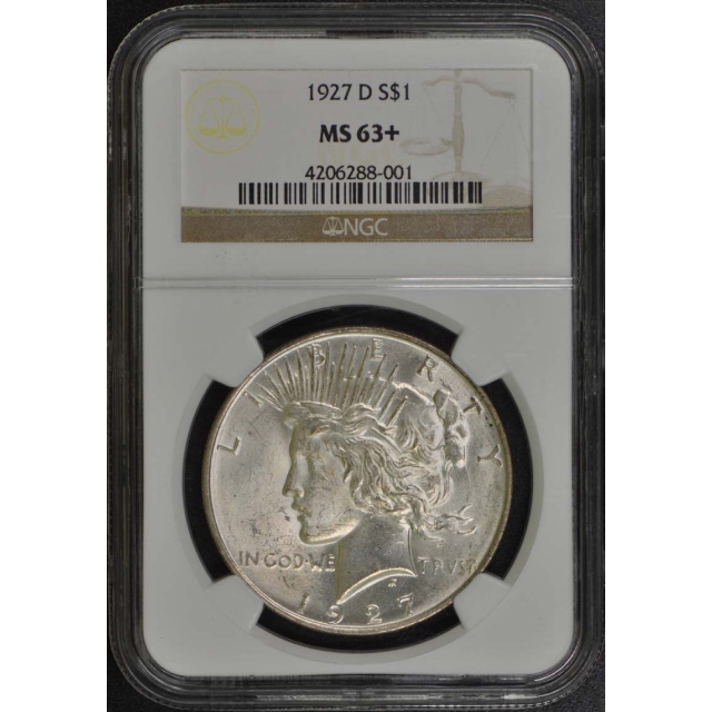 1927-D Peace Dollar S$1 NGC MS63+