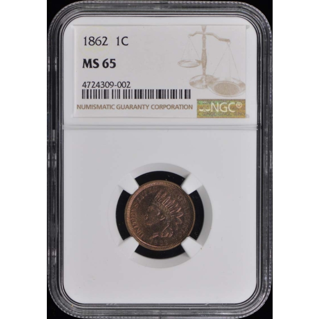 1862 Copper-Nickel Indian Cent 1C NGC MS65