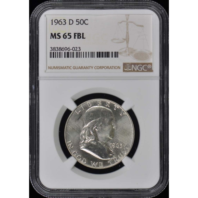 1963-D Franklin Half Dollar 50C NGC MS65FBL