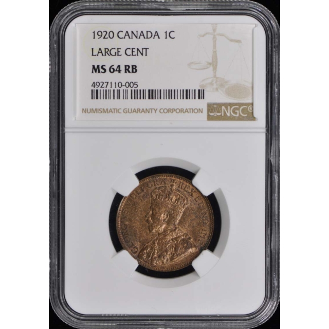 1920 CANADA LARGE CENT 1C NGC MS64RB