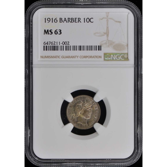1916 Barber Dime 10C NGC MS63