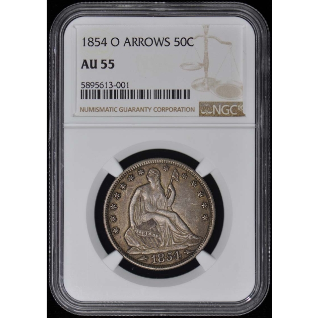 1854 O ARROWS Seated Liberty Half Dollar 50C NGC AU55