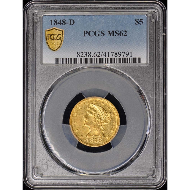 1848-D $5 Liberty Head Half Eagle PCGS MS62