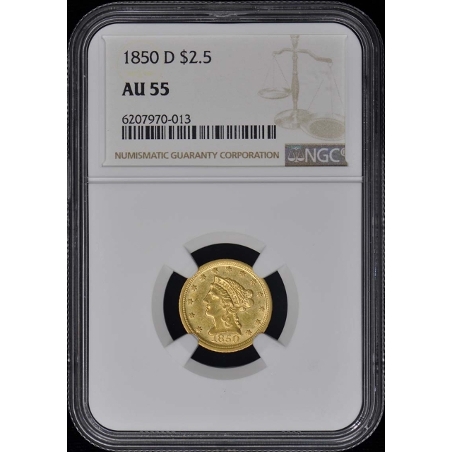1850-D Quarter Eagle $2.50 NGC AU55