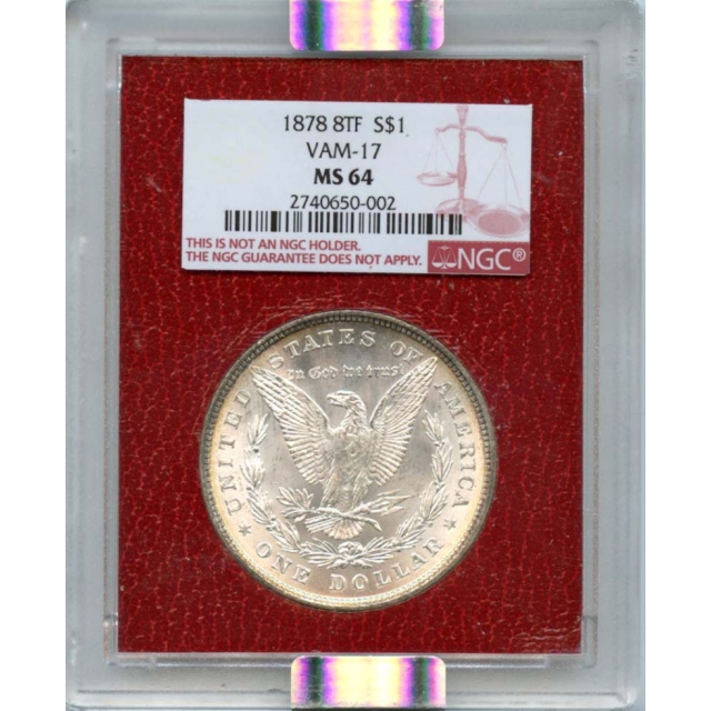 1878 8TF Morgan Dollar VAM-17 S$1 NGC MS64