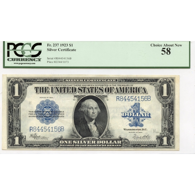 1923 $1 Silver Certificate FR#237 PCGS Currency CH AU58