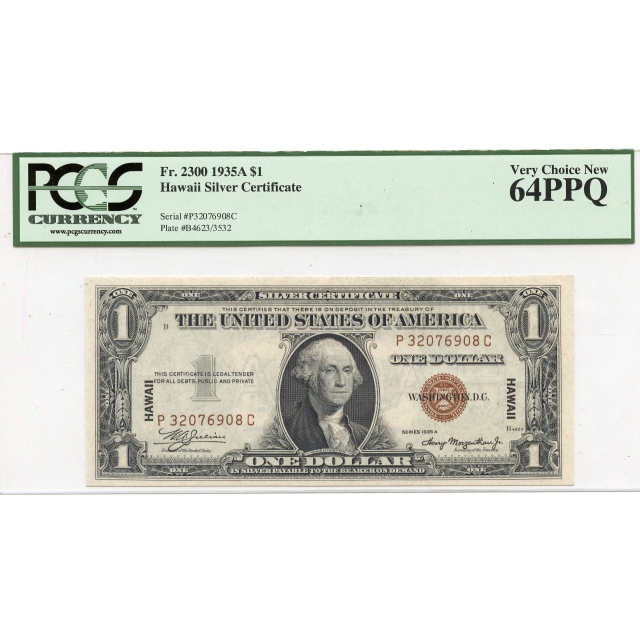 1935A $1 Hawaii Silver Certificate WWII FR# 2300 PCGS Gem64 PPQ