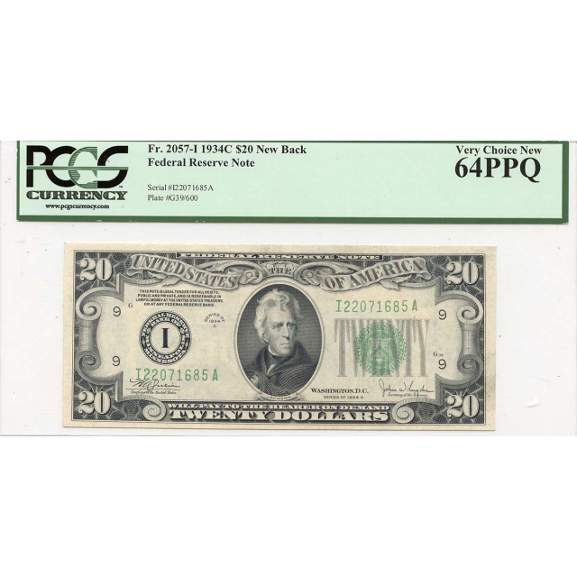 1934C $20 FRN #2057-I New Back PCGS CURRENCY CH 64PPQ