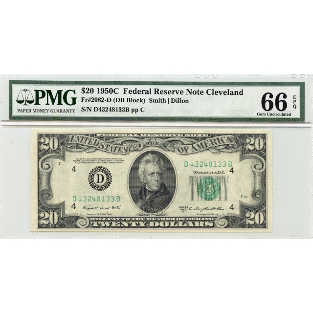 1950C $20 Federal Reserve Note Cleveland  Fr# 2062-D PMG Gem66 EPQ