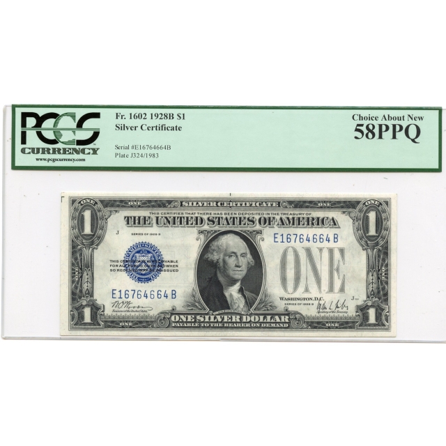 1928B $1 Silver Certificate FR#1602 PCGS CH58 PPQ