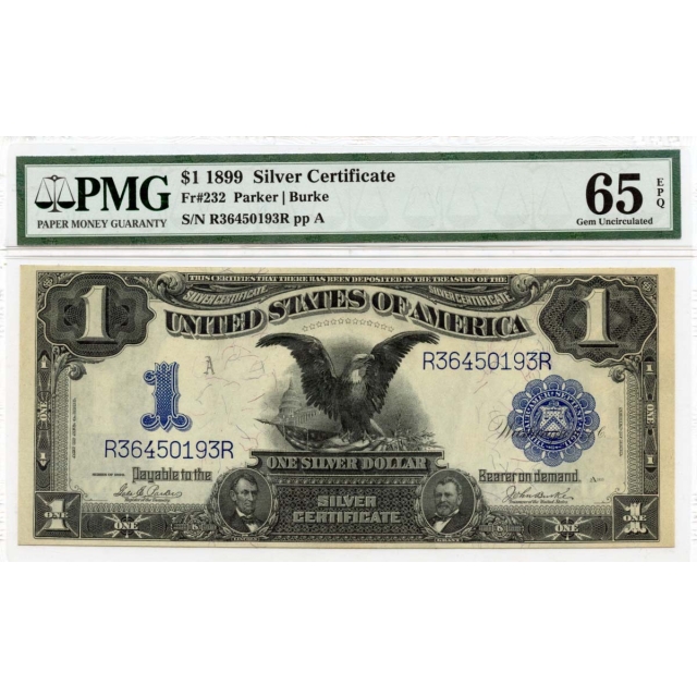 1899 $1 Silver Certificate Blue Seal Fr# 232 PMG GEM 65 EPQ