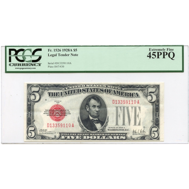 1928A $5 Legal Tender Note FR#1528A PCGS EF45