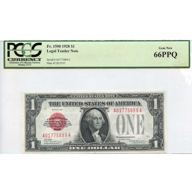 1928 $1 Legal Tender Note FR# 1500 PCGS Currency Gem 66 PPQ