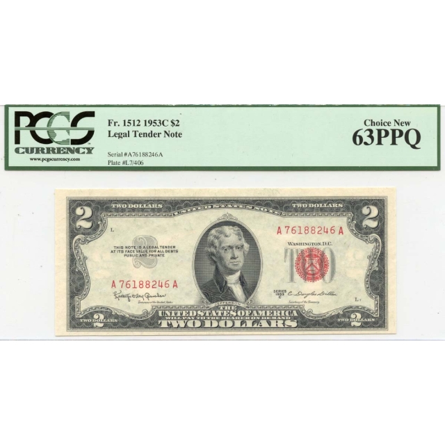 1953C $2 Legal Tender Note FR#1512 PCGS CH 63PPQ