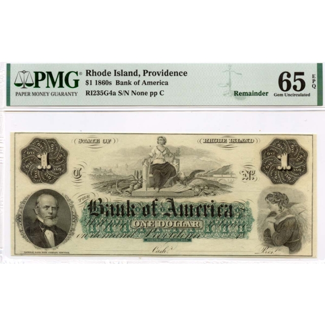 1860s $1 Rhode Island Providence Haxby# OBSRI235G4a PMG Gem65 EPQ