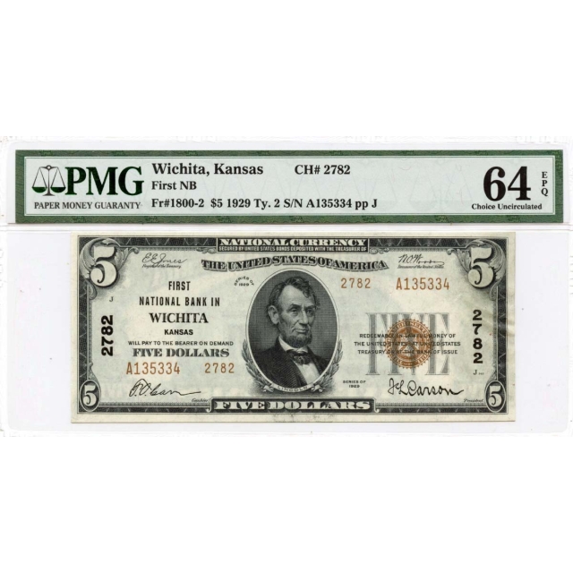 1929 Ty. 2 $5 Wichita Kansas Ty. 2Fr# 1800-2 PMG CH64 EPQ