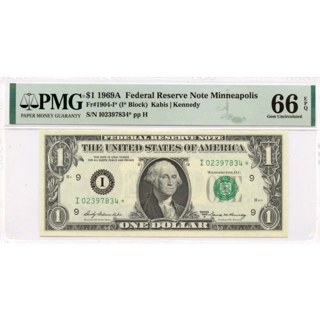 1969A $1 Federal Reserve Note Minneapolis Fr# 1904-I* PMG 66 EPQ