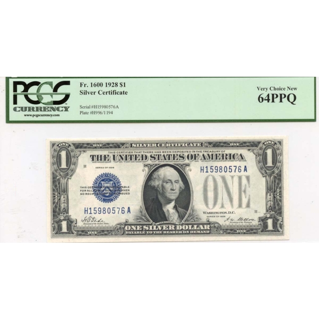 1928 $1 Silver Certificate FR#1600 PCGS CH64 PPQ