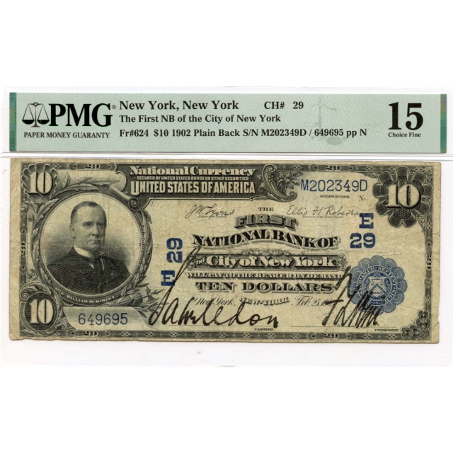 1902 $10 First NB of New York NY CH#29 PMG CH15