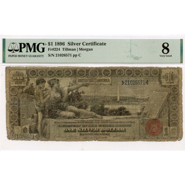 1896 $1 Silver Certificate Fr# 224 PMG VG8
