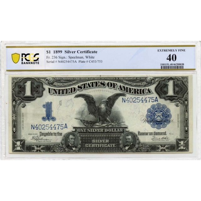 1899 $1 Silver Certificate FR#236 PCGS Banknote EF40