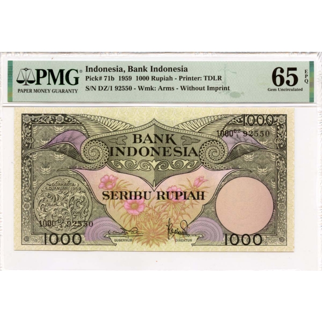 1959 1000 Rupiah Indonesia Bank Indonesian Pick# INO71b PMG Gem65 EPQ