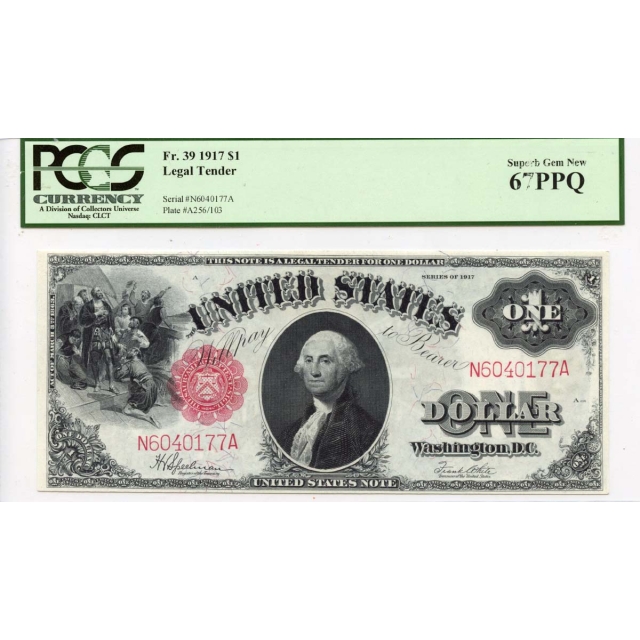1923 $1 Legal Tender FR# 39 PCGS Superb Gem New 67PPQ