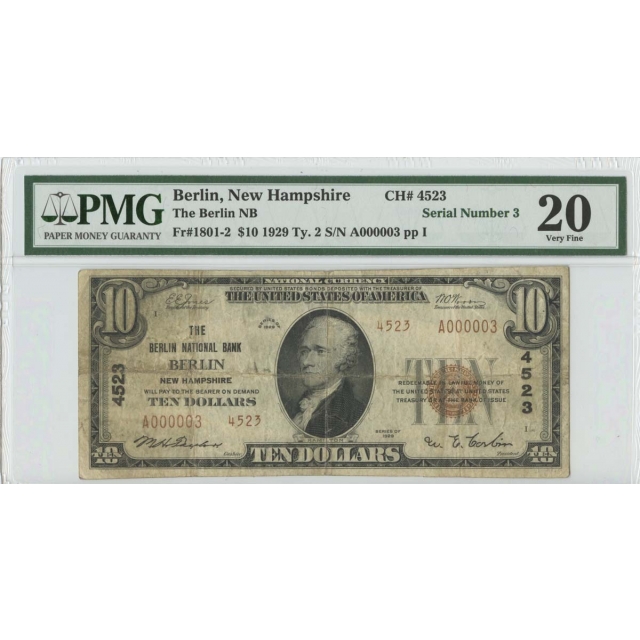 1929 TY2 $10 The Berlin NB FR#1801-2 PMG20 VERY FINE