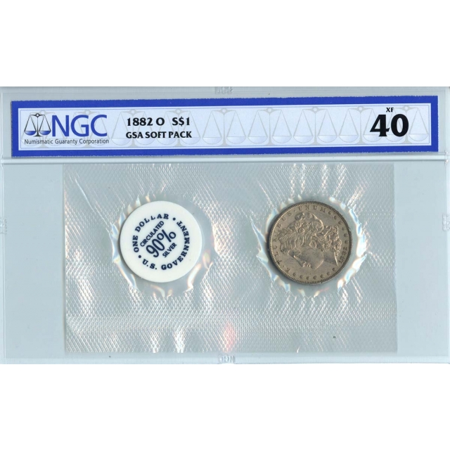 1882-O Morgan Dollar GSA SOFT PACK S$1 NGC XF40