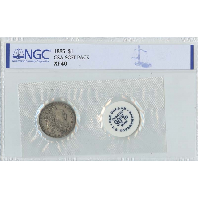 1885 Morgan Dollar GSA SOFT PACK S$1 NGC XF40