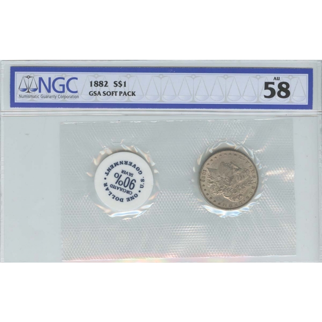 1882 Morgan Dollar GSA SOFT PACK S$1 NGC AU58