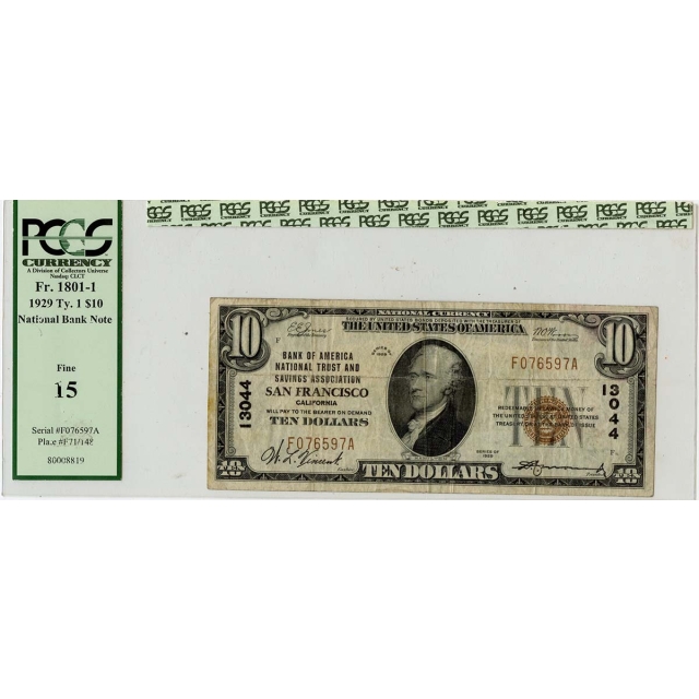 1929 Ty.1 $10 National San Francisco PCGS F15 Ch#13044