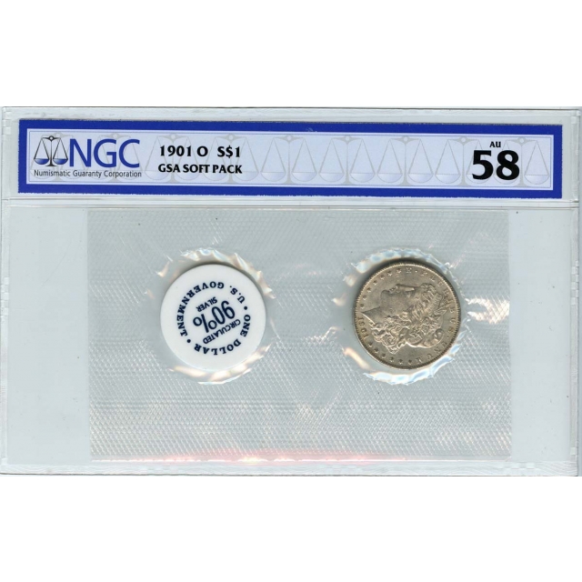 1901-O Morgan Dollar GSA SOFT PACK S$1 NGC AU58