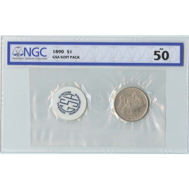 1890 Morgan Dollar GSA SOFT PACK S$1 NGC AU50