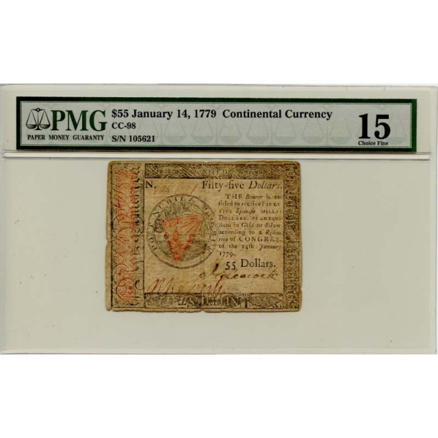 1779 January 14 $55 Continental Currency CC-98 PMG F15