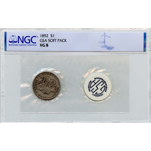 1892 Morgan Dollar GSA SOFT PACK S$1 NGC VG8