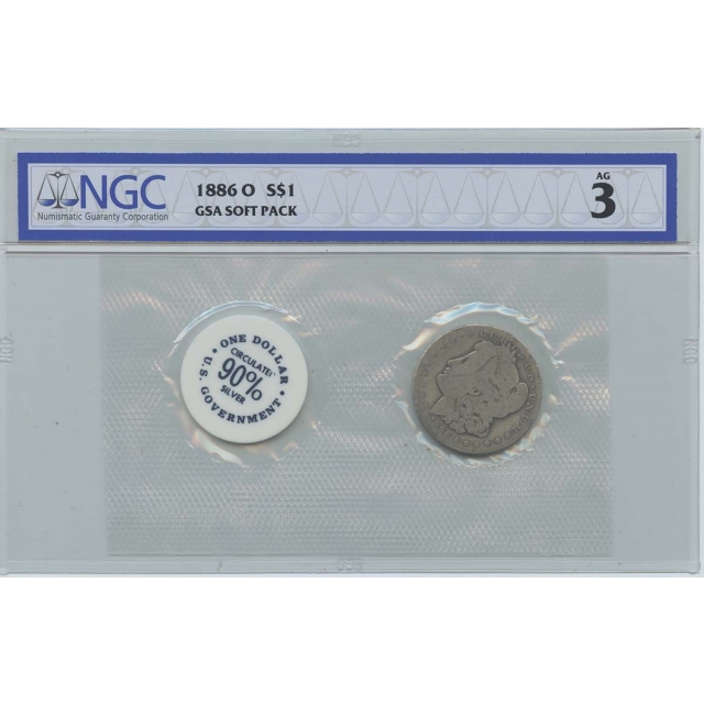 1886-O Morgan Dollar GSA SOFT PACK S$1 NGC AG3
