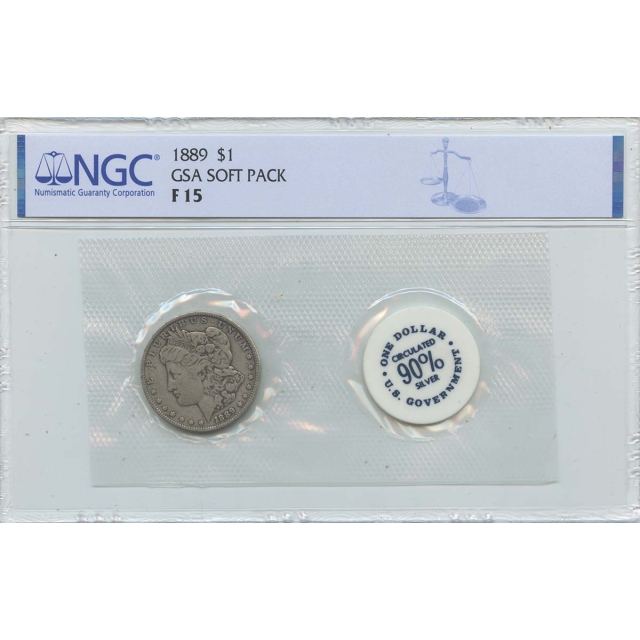 1889 Morgan Dollar GSA SOFT PACK S$1 NGC F15