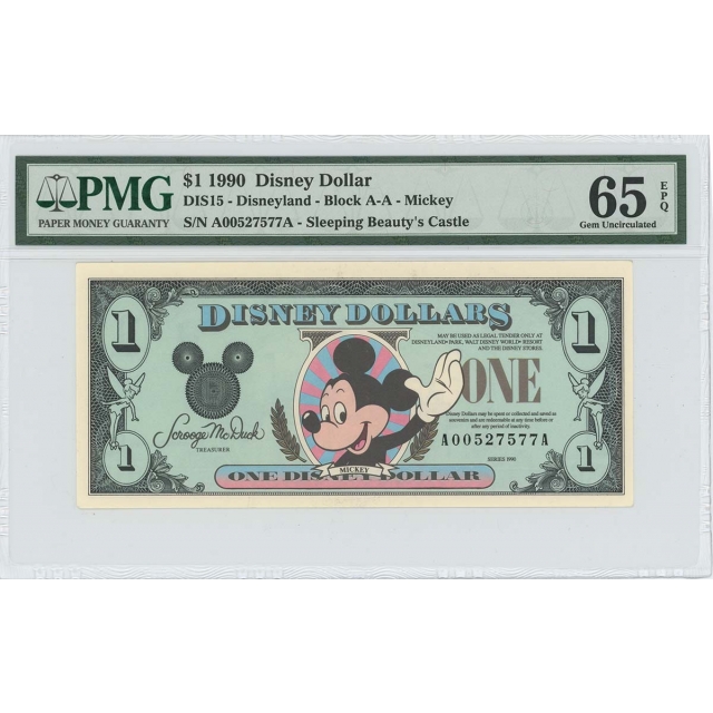 1990 $1 Disney Dollar DIS15 PMG 65 EPQ
