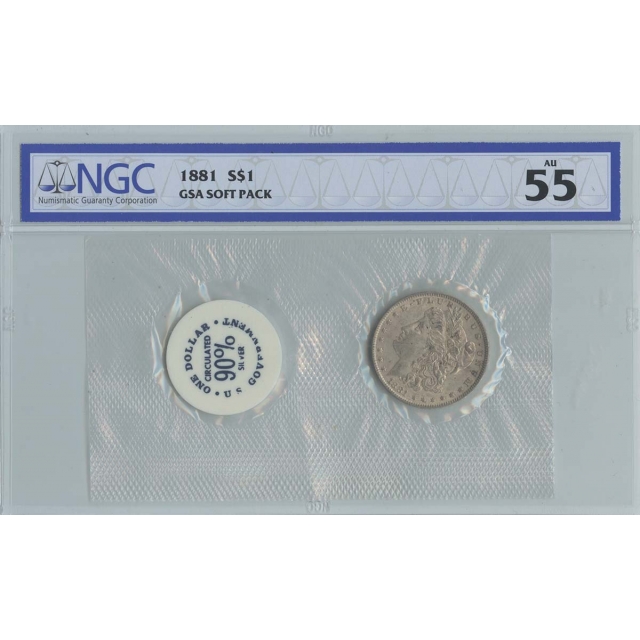 1881 Morgan Dollar GSA SOFT PACK S$1 NGC AU55