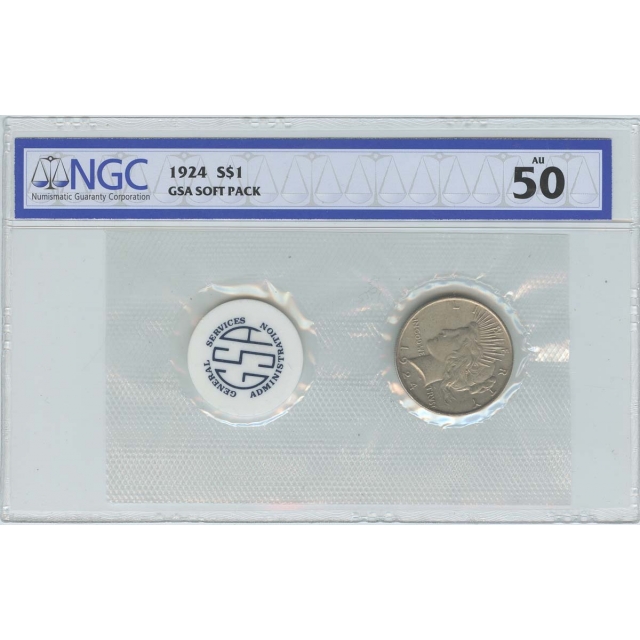 1924 Peace Dollar GSA SOFT PACK S$1 NGC AU50