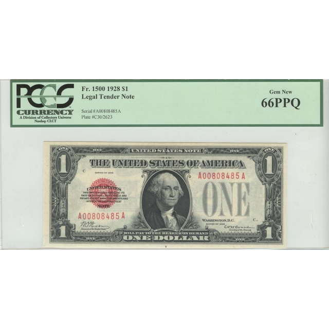1928 $1 Legal Tender Note FR#1500 PCGS 66 Gem New PPQ