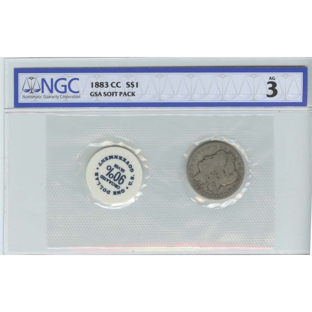 1883-CC Morgan Dollar GSA SOFT PACK S$1 NGC AG3